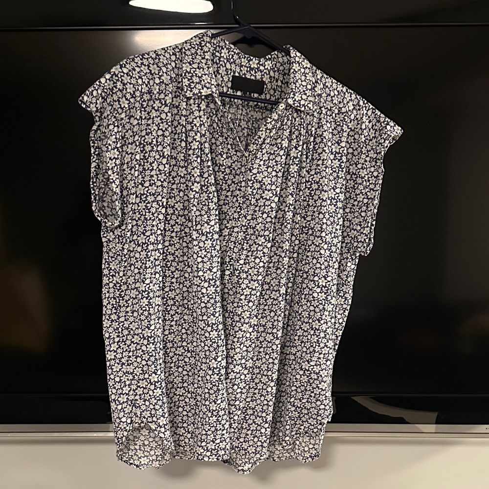 Nili Lotan Navy and White Patterned Blouse
